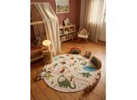 Kinderteppich Dinosaurier-Landschaft Beige 200x200 cm Waschbar