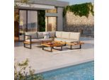 Ambia Garden Loungegarnitur, Grau, Teak, Holz, Metall, Textil, Akazie, massiv, 234x216 cm, Bsci, FSC 100%, Loungemöbel, Gartenlounge-Sets