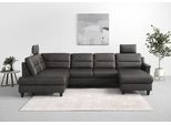 Wohnlandschaft SIT & MORE "Farö U-Form", grau (anthrazit), B:325cm H:90cm T:187cm, Sofas, Wohnlandschaft, inklusive Federkern, wahlweise mit Schlaffunktion und Bettkasten