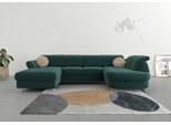 Wohnlandschaft SIT & MORE "Apulia U-Form", grün (dunkelgrün), B:304cm H:78cm T:192cm, Webstoff (100% Polyester);Struktur weich (90% Polyester, 10% Polyamid);Luxus-Microfaser Euphoria (100% Polyester), Sofas, Wohnlandschaft, wahlweise Schlaffunktion, Bettkasten und Kopf- und Armteilverstellung