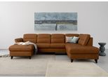 Wohnlandschaft SIT & MORE "Mellum U-Form", braun (haselnuss), B:306cm H:87cm T:212cm, 100% Polyester, Sofas, Wohnlandschaft, Federkern, wahlweise mit Schlaffunktion, Stauraum und Armteilfunktion