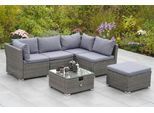 Garten-Essgruppe MERXX "Malaga", grau (grau, hellgrau), B:185cm H:62cm T:195cm, Kunststoff, Stahl, Sitzmöbel-Sets, Garten-Essgruppe, Eckset mit höhenverstellbarem Tisch
