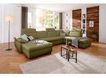 Wohnlandschaft OTTO HOME "Mauritius U-Form", grün (olive), B:354cm T:232cm, Struktur fein (100% Polyester);Luxus-Microfaser Lederoptik (100% Polyester);Soft clean (98% Polyester, 2% Polyamid), Sofas, Wohnlandschaft, mit Kopfteil- und Armlehnverstellung, wahlweise mit Schlaffunktion