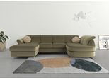 Wohnlandschaft SIT & MORE "Apulia U-Form", grün (olive), B:304cm H:78cm T:192cm, Webstoff (100% Polyester);Struktur weich (90% Polyester, 10% Polyamid);Luxus-Microfaser Euphoria (100% Polyester), Sofas, Wohnlandschaft, wahlweise Schlaffunktion, Bettkasten und Kopf- und Armteilverstellung