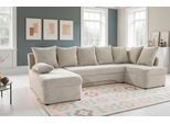 Wohnlandschaft JOCKENHÖFER GRUPPE "Arktis U-Form, B: 260 cm, auch in Cord", beige (beige, grau 426, 17), B:260cm H:87cm T:142cm, Korpus: 100% Polyester;Kissen: 100% Polyester, Sofas, Wohnlandschaft, Sofa mit Bettkasten & Schlaffunktion, zahlreiche Kissen