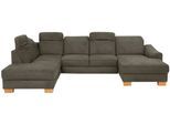 Wohnlandschaft HOME AFFAIRE "Dundee U-Form", grau (grau, beige), B:338cm H:86cm T:219cm, Luxus-Microfaser Florence (100% Polyester), Sofas, Wohnlandschaft, wahlweise mit Kopfteilverstellung und zusätzlich mit Schlaffunktion