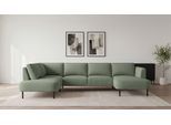 Wohnlandschaft OTTO HOME "Cesola", grün, B:327cm H:84cm T:206cm, 90% Polyester, 10% Nylon, Sofas, Wohnlandschaft, in weichem Chenille-Stoff, Breite 327 cm, mit schwarzen Metallfüßen