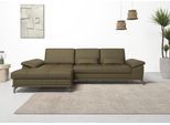 Ecksofa OTTO HOME "Costello L-Form, B: 301 cm mit Sitztiefen-, Armteilverstellung &", grün (olive), B:301cm H:89cm T:176cm, Luxus-Microfaser (90% Polyester, 10% Polyamid);Samtoptik (100% Polyester), Sofas, Ecksofa, 3 Nierenkissen, optional Schlaffunktion & Bettkasten