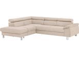 Ecksofa COTTA "Komaris L-Form, B: 249 cm", beige, B:249cm H:72cm T:100cm, Microfaser PRIMABELLE (100% Polyester);Kunstleder SOFTLUX;Feinstruktur (100% Polyester);Kunstleder SOFTLUX/Struktur (100% Polyester);NaturLEDER, Sofas, Ecksofa, mit Kopfteilverstellung, optional Schlaffunktion, Bettkasten & Licht
