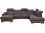 Wohnlandschaft HOME AFFAIRE "Dundee U-Form", grau (anthrazit), B:338cm H:86cm T:219cm, Luxus-Microfaser Lederoptik (100% Polyester), Sofas, Wohnlandschaft, wahlweise mit Kopfteilverstellung und zusätzlich mit Schlaffunktion