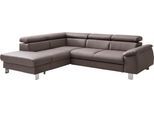 Ecksofa COTTA "Komaris L-Form, B: 249 cm", braun (elefant), B:249cm H:72cm T:100cm, Microfaser PRIMABELLE (100% Polyester);Kunstleder SOFTLUX;Feinstruktur (100% Polyester);Kunstleder SOFTLUX/Struktur (100% Polyester);NaturLEDER, Sofas, Ecksofa, mit Kopfteilverstellung, optional Schlaffunktion, Bettkasten & Licht