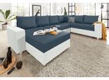 Wohnlandschaft COLLECTION AB "Paris U-Form, B: 310 cm", weiß (weiß, blau), B:310cm H:85cm T:212cm, Kunstleder SOFTLUX / Struktur (100% Polyester);Microfaser PRIMABELLE (100% Polyester);Zierkissen: 100% Polyester;Microfaser PRIMABELLE (100% Polyester) / Struktur (100% Polyester), Sofas, Wohnlandschaft, Zierkissen & Federkern, optional Schlaffunktion & Bettkasten
