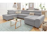 Wohnlandschaft SIT & MORE "Riva U-Form", grau, B:337cm H:92cm T:95cm, Struktur (100% Polyester);Flachgewebe (100% Polyester);Luxus-Microfaser (100% Polyester), Sofas, Wohnlandschaft, wahlweise mit Schlaffunktion
