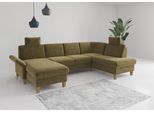 Wohnlandschaft OTTO HOME "Rochelle, U-Form", grün (olive), B:314cm H:90cm T:195cm, 100% Polyester, Sofas, Wohnlandschaft, optional mit Armteilverstellung, mit Schlaffunktion & Bettkasten