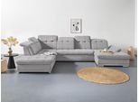 Wohnlandschaft COTTA "Holiday U-Form mit Sitztiefen-, Armteil- und Kopfteilverstellung", grau, B:386cm H:86cm T:265cm, 90% Polyester, 10% Polyamid, Sofas, Wohnlandschaft, wahlweise mit Schlaffunktion & Bettkasten