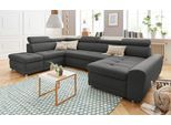 Wohnlandschaft SIT & MORE "Riva U-Form", grau (anthrazit), B:337cm H:92cm T:95cm, Struktur (100% Polyester);Flachgewebe (100% Polyester);Luxus-Microfaser (100% Polyester), Sofas, Wohnlandschaft, wahlweise mit Schlaffunktion