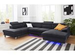 Wohnlandschaft COTTA "Komaris U-Form, B: 320 cm", grau (lava), B:320cm, Microfaser PRIMABELLE (100% Polyester);Kunstleder SOFTLUX;Feinstruktur (100% Polyester);Kunstleder SOFTLUX/Struktur (100% Polyester);NaturLEDER, Sofas, Wohnlandschaft, mit Kopfteilverstellung, optional Schlaffunktion, Bettkasten & Licht
