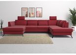 Wohnlandschaft SIT & MORE "Olsen U-Form", rot, B:335cm H:88cm T:201cm, 100% Polyester, Sofas, Wohnlandschaft, inklusive Sitztiefenverstellung, optional Schlaffunktion, 15cm hoch