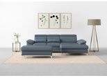 Ecksofa SIT & MORE "Cabrio L-Form, B: 295 cm, mit Sitztiefen-, Arm- & Kopfteilverstellung", blau (graublau), B:295cm H:87cm T:180cm, Sofas, Ecksofa, 2 Nierenkissen, Federkern, optional Schlaffunktion und Stauraum