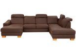 Wohnlandschaft HOME AFFAIRE "Dundee U-Form", braun (dunkelbraun), B:338cm H:86cm T:219cm, Luxus-Microfaser Lederoptik (100% Polyester), Sofas, Wohnlandschaft, wahlweise mit Kopfteilverstellung und zusätzlich mit Schlaffunktion
