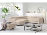 Wohnlandschaft COTTA "Sammy U-Form, B: 304 cm", beige (nature), B:304cm H:74cm T:240cm, NaturLEDER, die Rückseite ist mit schwarzem und die Liegefläche der Bettfunktion ist mit beigem Spannstoff bezogen, Sofas, Wohnlandschaft, Kopfteilverstellung, optional Schlaffunktion & Bettkasten