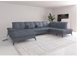 Wohnlandschaft SIT & MORE "Amica, U-Form, inkl. Sitztiefenverstellung und Armteilverstellung", graublau, B:357cm H:90cm T:231cm, Sofas, Wohnlandschaft, wahlweise mit Kopfteilverstellung, Schlaffunktion und Bettkasten