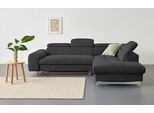 Ecksofa COTTA "Chef bequem, tolle Verarbeitungsdetails, Breite 262cm, L-Form", schwarz (mud), B:257cm H:72cm T:206cm, Luxus-Microfaser (100% Polyester);Kunstleder Softlux;Leder Advantage (abgedecktes Spalt-Rindsleder), Rückseite mit schwarzem Spannstoff bezogen;NaturLEDER (echtes Rindsleder), Rückseite mit schwarzem Spannstoff bezogen, Sofas, Ecksofa, mit Kopfteilverstellung, edle Metallkufen, opt