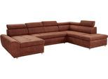 Wohnlandschaft SIT & MORE "Riva U-Form", braun (cognac), B:337cm H:92cm T:95cm, Struktur (100% Polyester);Flachgewebe (100% Polyester);Luxus-Microfaser (100% Polyester), Sofas, Wohnlandschaft, wahlweise mit Schlaffunktion