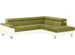 Ecksofa COTTA "Komaris L-Form, B: 249 cm", grün (creme, grün), B:249cm H:72cm T:100cm, Microfaser PRIMABELLE (100% Polyester);Kunstleder SOFTLUX;Feinstruktur (100% Polyester);Kunstleder SOFTLUX/Struktur (100% Polyester);NaturLEDER, Sofas, Ecksofa, mit Kopfteilverstellung, optional Schlaffunktion, Bettkasten & Licht