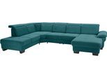 Wohnlandschaft OTTO HOME "Cornwall U-Form", blau (petrol), B:360cm H:84cm T:253cm, Struktur fein (100% Polyester);Luxus-Microfaser weich (90% Polyester, 10% Polyamid), Sofas, Wohnlandschaft, inkl. Sitztiefenverstellung, wahlweise mit Schlaffunktion