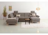 Wohnlandschaft OTTO HOME "Westerland U-Form", braun (latte), B:303cm H:90cm T:213cm, 100% Polyester, Sofas, Wohnlandschaft, Federkern, wahlweise Schlaffunktion, Stauraum und Armlehn-Verstellung