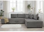 Ecksofa HOME AFFAIRE "Night & Day L-Form, B: 316 cm mit Dauer-Schlaffunktion 180x200 cm", grau, B:316cm T:215cm, 100% Polyester, Sofas, Ecksofa, Set: Sofa & Hocker, Schlaffunktion, Bettkasten & Kissen, Boxspringbett