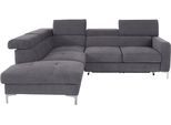 Ecksofa COTTA "Sammy L-Form", grau (stone), B:242cm H:74cm T:207cm, Struktur (100% Polyester );Chenille (90% Polyester; 10% Polyamid ), Sofas, Ecksofa, mit Kopfteilverstellung, wahlweise mit Schlaffunktion & Bettkasten