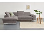 Ecksofa COTTA "Chef bequem, tolle Verarbeitungsdetails, Breite 262cm, L-Form", grau (elephant), B:257cm H:72cm T:206cm, Luxus-Microfaser (100% Polyester);Kunstleder Softlux;Leder Advantage (abgedecktes Spalt-Rindsleder), Rückseite mit schwarzem Spannstoff bezogen;NaturLEDER (echtes Rindsleder), Rückseite mit schwarzem Spannstoff bezogen, Sofas, Ecksofa, mit Kopfteilverstellung, edle Metallkufen, o