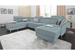 Wohnlandschaft SIT & MORE "Avignon U-Form", blau (aqua), B:331cm H:97cm T:228cm, Flachgewebe (90% Polyester, 10% Polyamid);Luxus-Microfaser (100% Polyester);Struktur (100% Polyester), Sofas, Wohnlandschaft, optional Schlaffunktion & Stauraum, inklusive Kopfteilverstellung