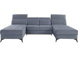 Wohnlandschaft OTTO HOME "Cardiz U-Form", blau (blaugrau), B:296cm H:83cm T:173cm, Webstoff (100% Polyester);Luxus-Microfaser Paris (90% Polyester/10% Polyamid);Struktur fein (100% Polyester);Samtoptik (100% Polyester), Sofas, Wohnlandschaft, inkl.Kopfteilverstellung und Federkern wahlweise mit Schlaffunktion