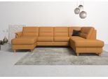 Wohnlandschaft HOME AFFAIRE "Palmera U-Form, B: 308 cm, große Stoff + Leder Auswahl", gelb (curry), B:308cm H:89cm T:212cm, Luxus-Microfaser (100% Polyester);Struktur (100% Polyester);Luxus-Microfaser in Lederoptik (100% Polyester), Sofas, Wohnlandschaft, optional Schlaffunktion & Bettkasten, Federkern