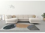 Wohnlandschaft SIT & MORE "Apulia U-Form", beige (creme), B:304cm H:78cm T:192cm, Webstoff (100% Polyester);Struktur weich (90% Polyester, 10% Polyamid);Luxus-Microfaser Euphoria (100% Polyester), Sofas, Wohnlandschaft, wahlweise Schlaffunktion, Bettkasten und Kopf- und Armteilverstellung