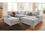 Wohnlandschaft SIT & MORE "Santorini U-Form", silber, B:340cm H:82cm T:224cm, Luxus-Microfaser ALTARA NUBUCK (100% Polyester) / Struktur (100% Polyester);Flachgewebe (100% Polyester) / Struktur (100% Polyester), Sofas, Wohnlandschaft, mit Federkern und Sitztiefenverstellung, wahlweise mit Schlaffunktion
