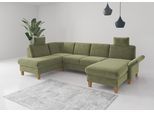 Wohnlandschaft OTTO HOME "Rochelle, U-Form", grün (hellgrün), B:314cm H:90cm T:195cm, 100% Polyester, Sofas, Wohnlandschaft, optional mit Armteilverstellung, mit Schlaffunktion & Bettkasten