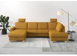 Wohnlandschaft OTTO HOME "Summer U-Form", gelb (mustard), B:314cm H:91cm T:170cm, 100% Polyester, Sofas, Wohnlandschaft, mit oder ohne Schlaffunktion und Bettkasten, Cord-Bezug