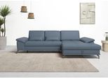 Ecksofa OTTO HOME "Costello L-Form, B: 301 cm mit Sitztiefen-, Armteilverstellung &", blau (graublau), B:301cm H:89cm T:176cm, Luxus-Microfaser (90% Polyester, 10% Polyamid);Samtoptik (100% Polyester), Sofas, Ecksofa, 3 Nierenkissen, optional Schlaffunktion & Bettkasten