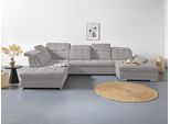 Wohnlandschaft COTTA "Holiday U-Form mit Sitztiefen-, Armteil- und Kopfteilverstellung", grau (stone), B:386cm H:86cm T:265cm, 100% Polyester, Sofas, Wohnlandschaft, wahlweise mit Schlaffunktion & Bettkasten