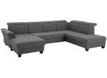 Wohnlandschaft OTTO HOME "Solvei U-Form", grau, B:342cm H:104cm T:235cm, Struktur (100% Polyester);Luxus-Microfaser Lederoptik (100% Polyester);Luxus-Microfaser ALTARA NUBUCK (100% Polyester), Sofas, Wohnlandschaft, Sitztiefenverstellung und Federkern, wahlweise Kopfteilverstellung