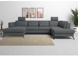 Wohnlandschaft SIT & MORE "Olsen U-Form", grau (dunkelgrau), B:335cm H:88cm T:201cm, 100% Polyester, Sofas, Wohnlandschaft, inklusive Sitztiefenverstellung, optional Schlaffunktion, 15cm hoch