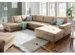 Wohnlandschaft OTTO HOME "Puccini U-Form", beige, B:340cm H:86cm T:224cm, Luxus-Microfaser (100% Polyester);Luxus-Microfaser ALTARA NUBUCK (100% Polyester);Luxus-Microfaser Lederoptik (100% Polyester), Sofas, Wohnlandschaft, mit Federkern, Sitztiefenverstellung, Kontrastnaht
