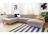 Wohnlandschaft COTTA "Komaris U-Form, B: 320 cm", beige, B:320cm, Microfaser PRIMABELLE (100% Polyester);Kunstleder SOFTLUX;Feinstruktur (100% Polyester);Kunstleder SOFTLUX/Struktur (100% Polyester);NaturLEDER, Sofas, Wohnlandschaft, mit Kopfteilverstellung, optional Schlaffunktion, Bettkasten & Licht