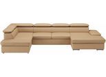 Wohnlandschaft SIT & MORE "Valantine U-Form, B: 349 cm", braun (cappuccino), B:349cm H:73cm T:226cm, NaturLEDER;Spannstoff, Sofas, Wohnlandschaft, mit Arm- & Kopfteilverstellung, optional mit Schlaffunktion