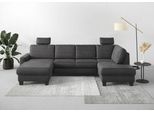 Wohnlandschaft HOME AFFAIRE "Summer U-Form", grau, B:314cm H:91cm T:170cm, 100% Polyester, Sofas, Wohnlandschaft, mit oder ohne Schlaffunktion und Bettkasten, wengefarbene Holzfüße