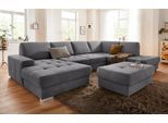Wohnlandschaft SIT & MORE "Santorini U-Form", grau, B:340cm H:82cm T:224cm, Luxus-Microfaser ALTARA NUBUCK (100% Polyester) / Struktur (100% Polyester);Flachgewebe (100% Polyester) / Struktur (100% Polyester), Sofas, Wohnlandschaft, mit Federkern und Sitztiefenverstellung, wahlweise mit Schlaffunktion
